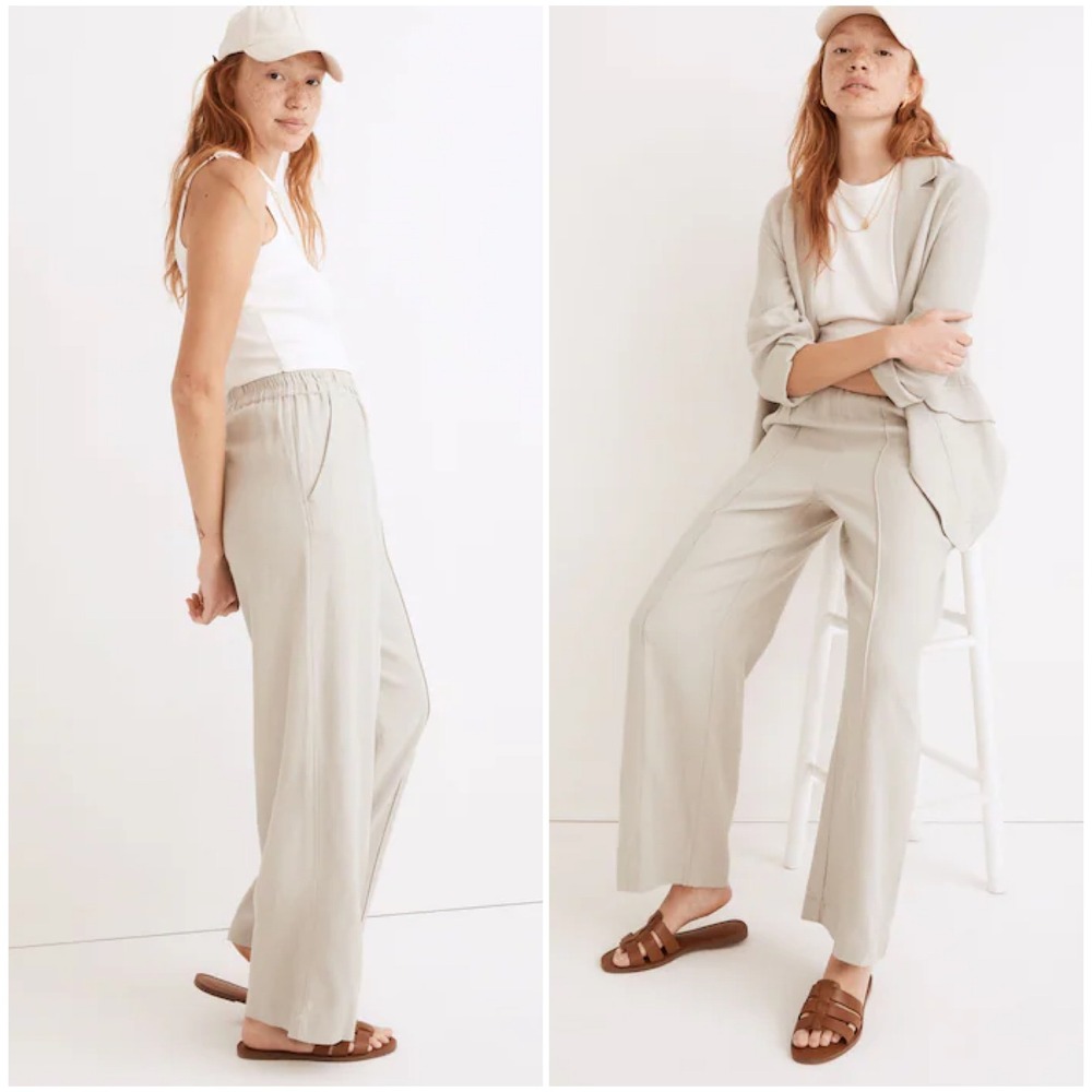 Madewell Breezewoven Pull On Wide Leg Pants Sz XS Linen Blend Casual Sage Green
